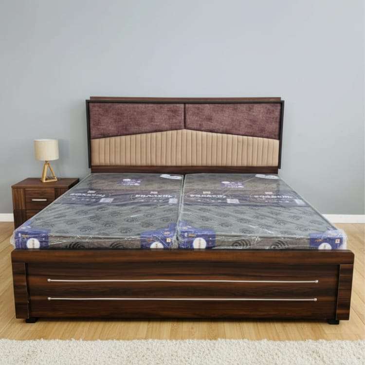 Cream Combination King Size Bed with Designer Headboard and Storage